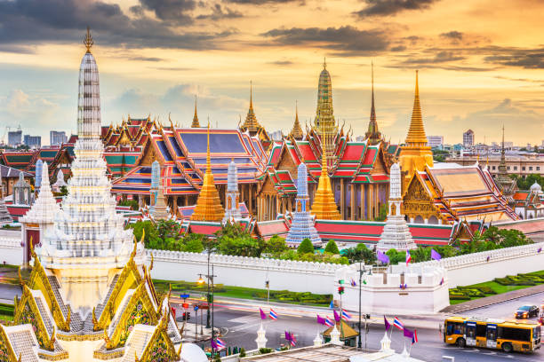 Bangkok, Thailand at the Temple of the Emerald Buddha and Grand Palace at dusk